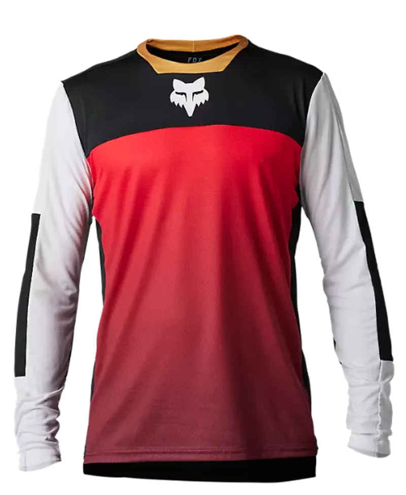 Fox Racing Defend Long Sleeve Aurora Jersey in Black/White/Red